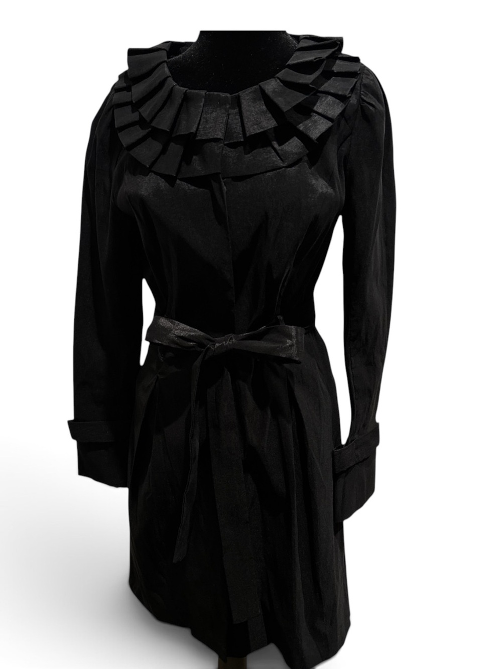 Rampage Black Long-Sleeve Ruffle Collar Jacket/Dress with Waist Tie
